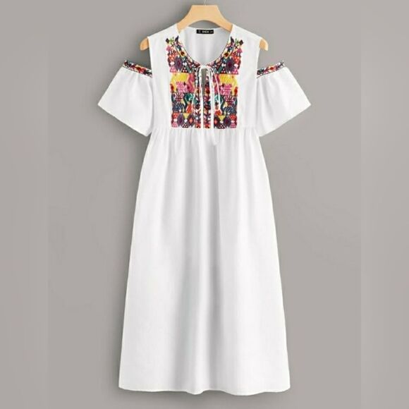 Embroidered Cold Shoulder Maxi Dress - Picture 1 of 3